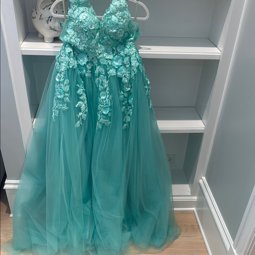 Elegant Aqua Gown Dress in Teal